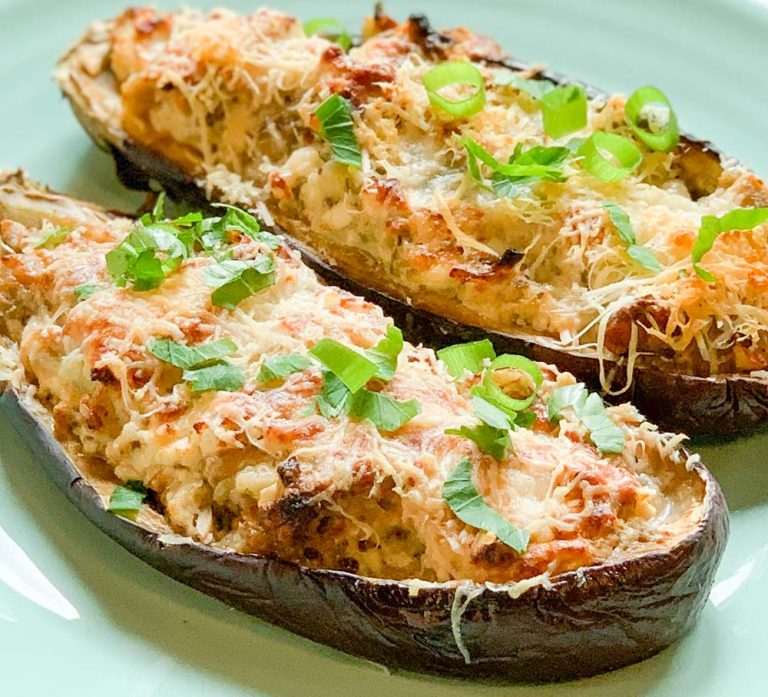 Auberginen mit Schafskäse überbacken, vegetarisch, Rezept